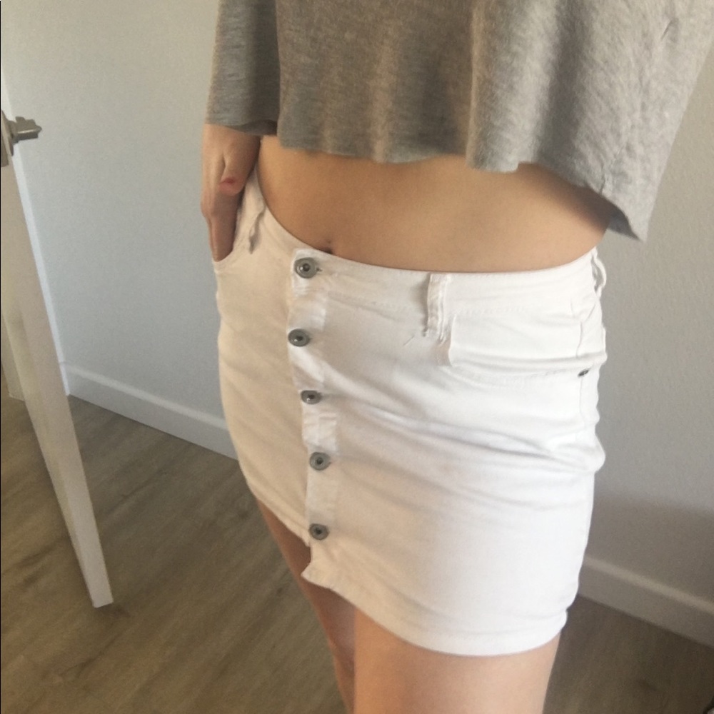 White button up denim skirt